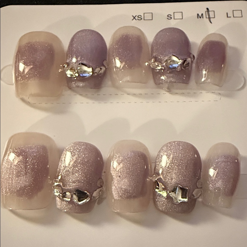 Elegant Shimmer Press-On Nails Medium Short Reusable. New in Package